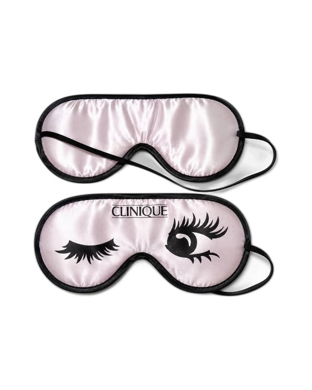 Clinique — pink satin sleep mask pair with eye design