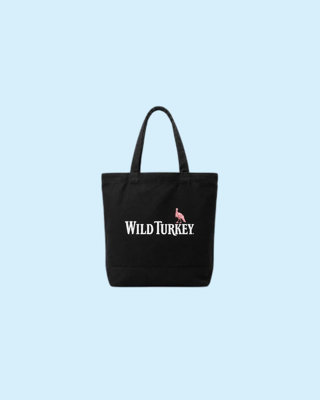 Wild Turkey — Black canvas tote with pink Wild Turkey illustrated bird