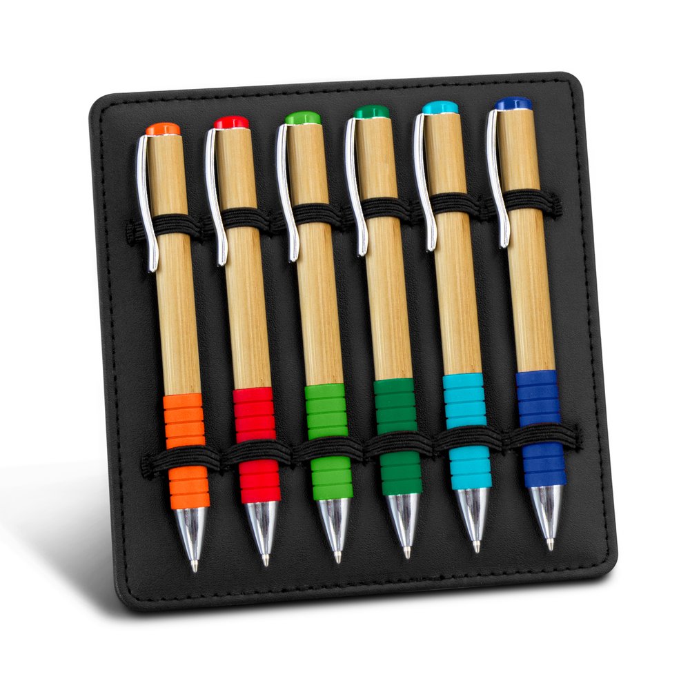 Black PU Six Pen Desktop Display Stand