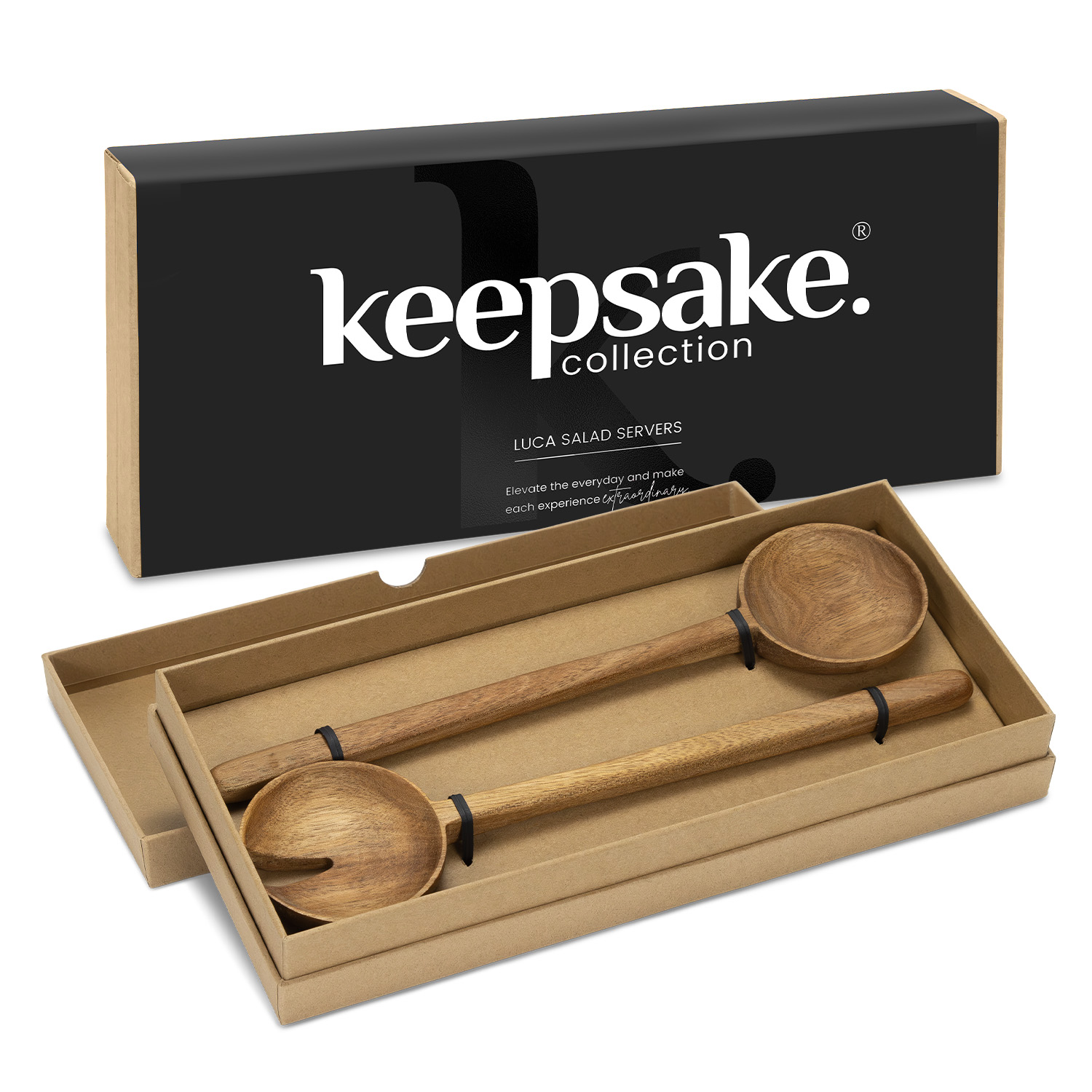 Luca Acacia Salad Servers in Gift Box