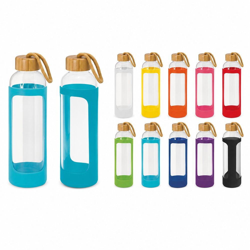 Borosilicate Glass Drink Bottle with Silicone Sleeve 600ml