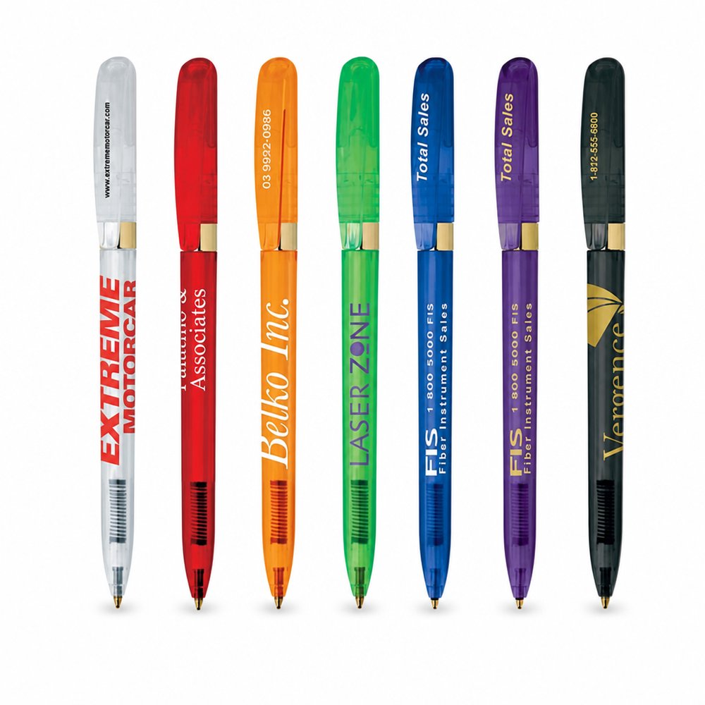 Clarion Retractable Clear Pen with Gold Accents