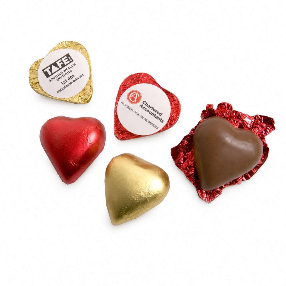 Branded Chocolate Hearts — Foil Wrapped Milk Chocolate