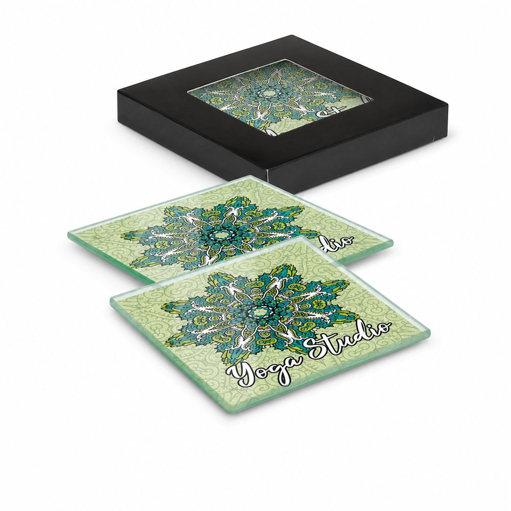 Branded Glass Coaster Set — Full Colour Print, Set of 2