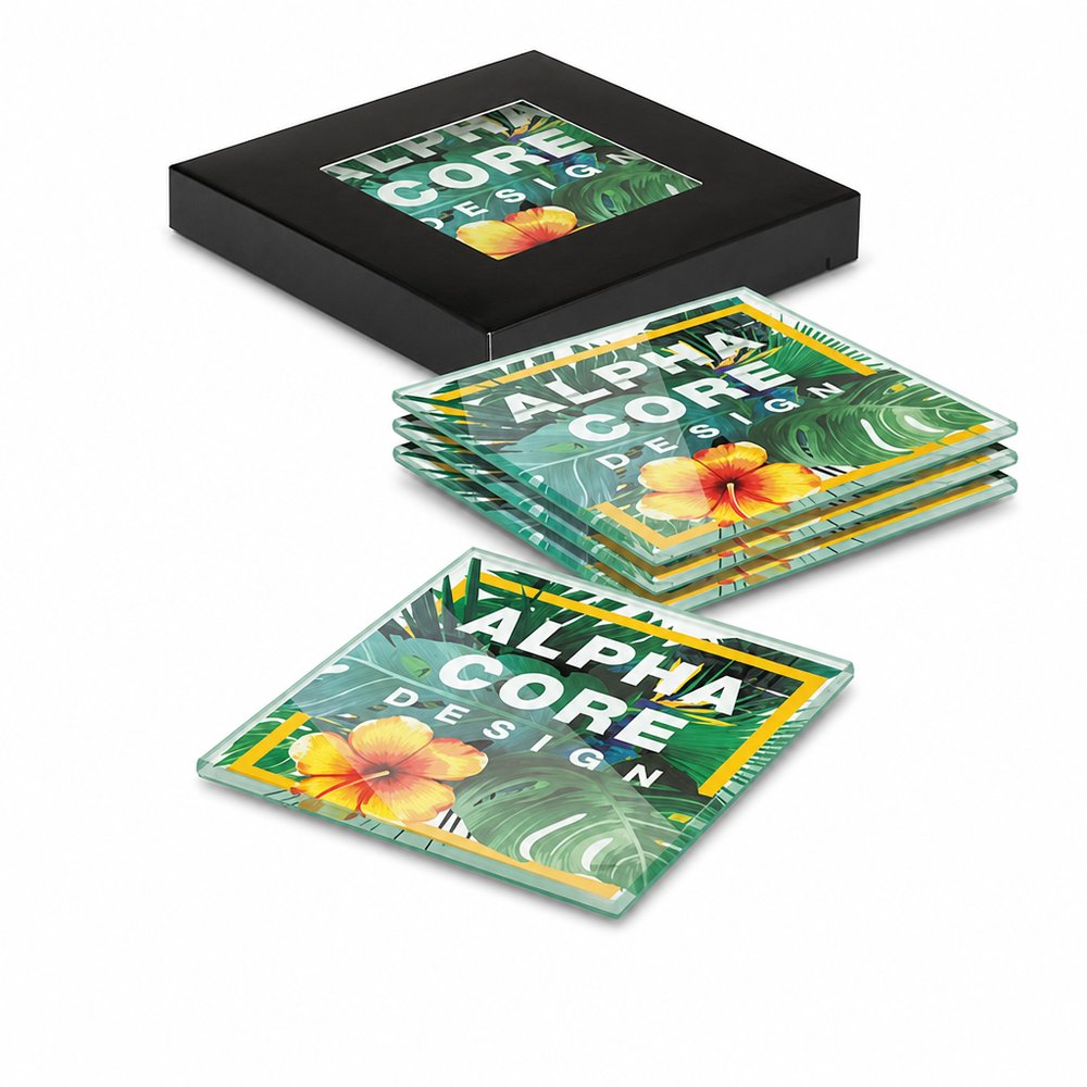 Full Colour Glass Coaster Set of Four — Branded