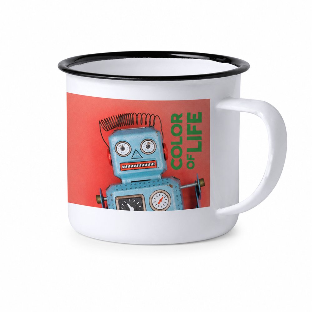 Enamel Mug with Black Trim, 380ml — Branded