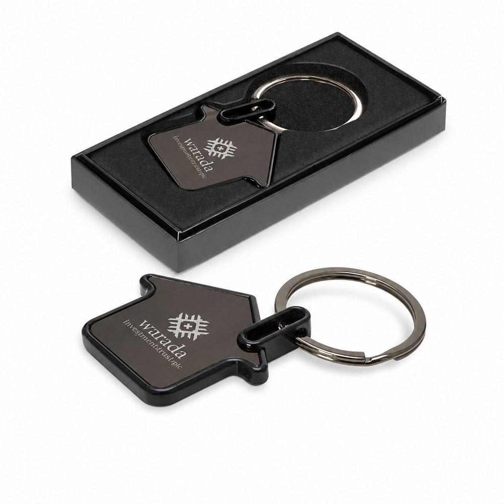 House-Shaped Gunmetal Keyring, Laser Engraved