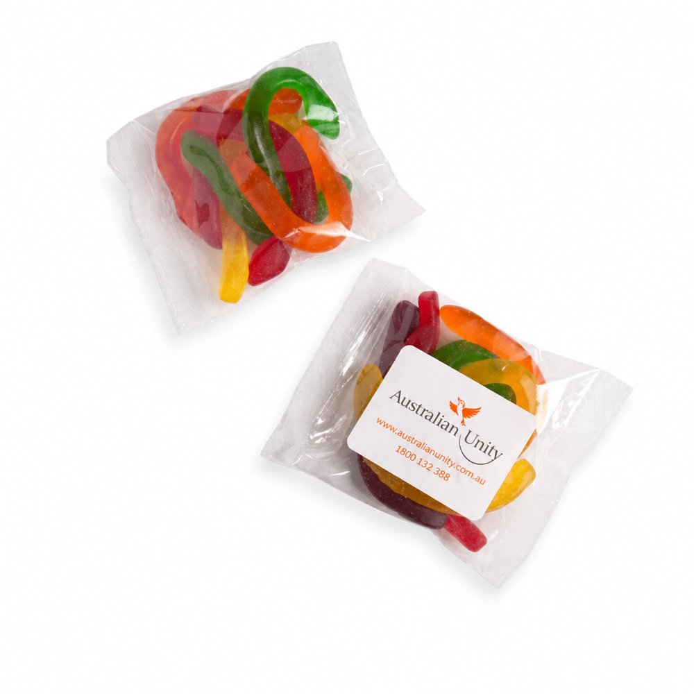 Branded Snake Lollies in 50g Cello Bags
