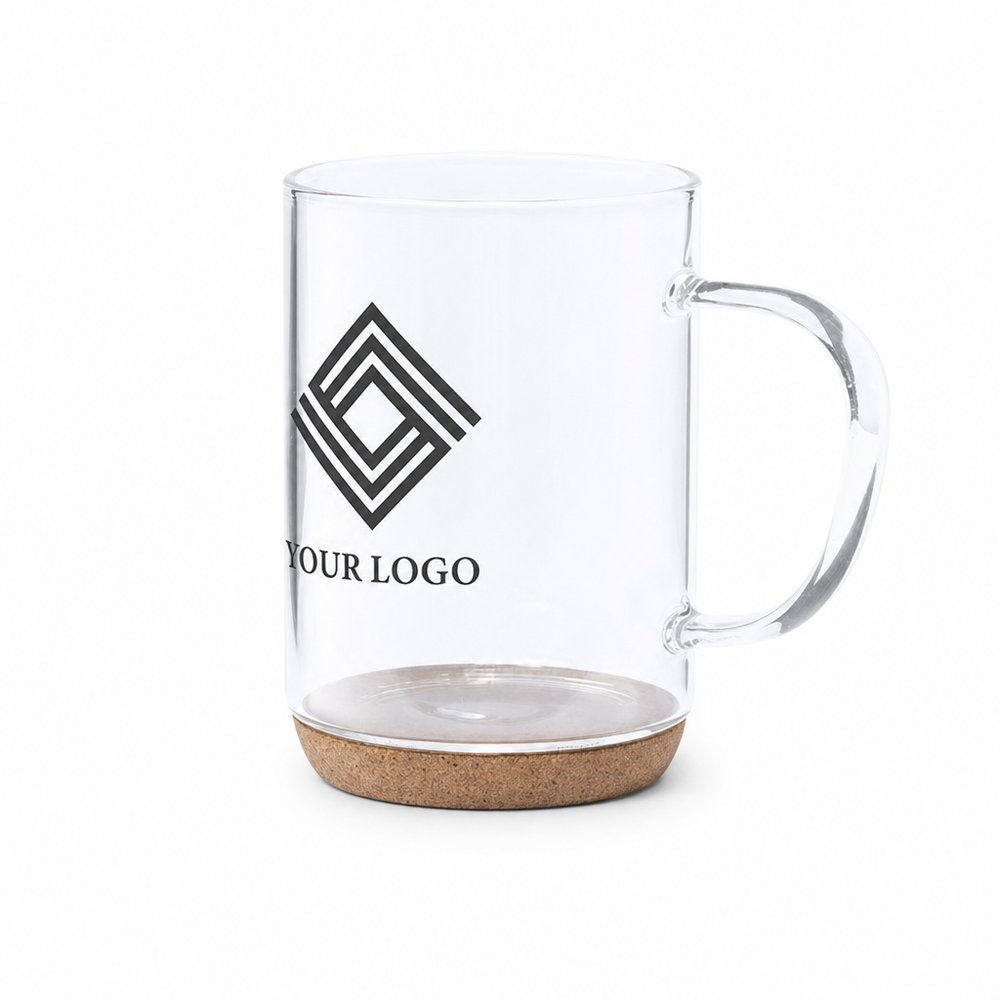 Branded Borosilicate Glass Mug with Cork Base 450ml