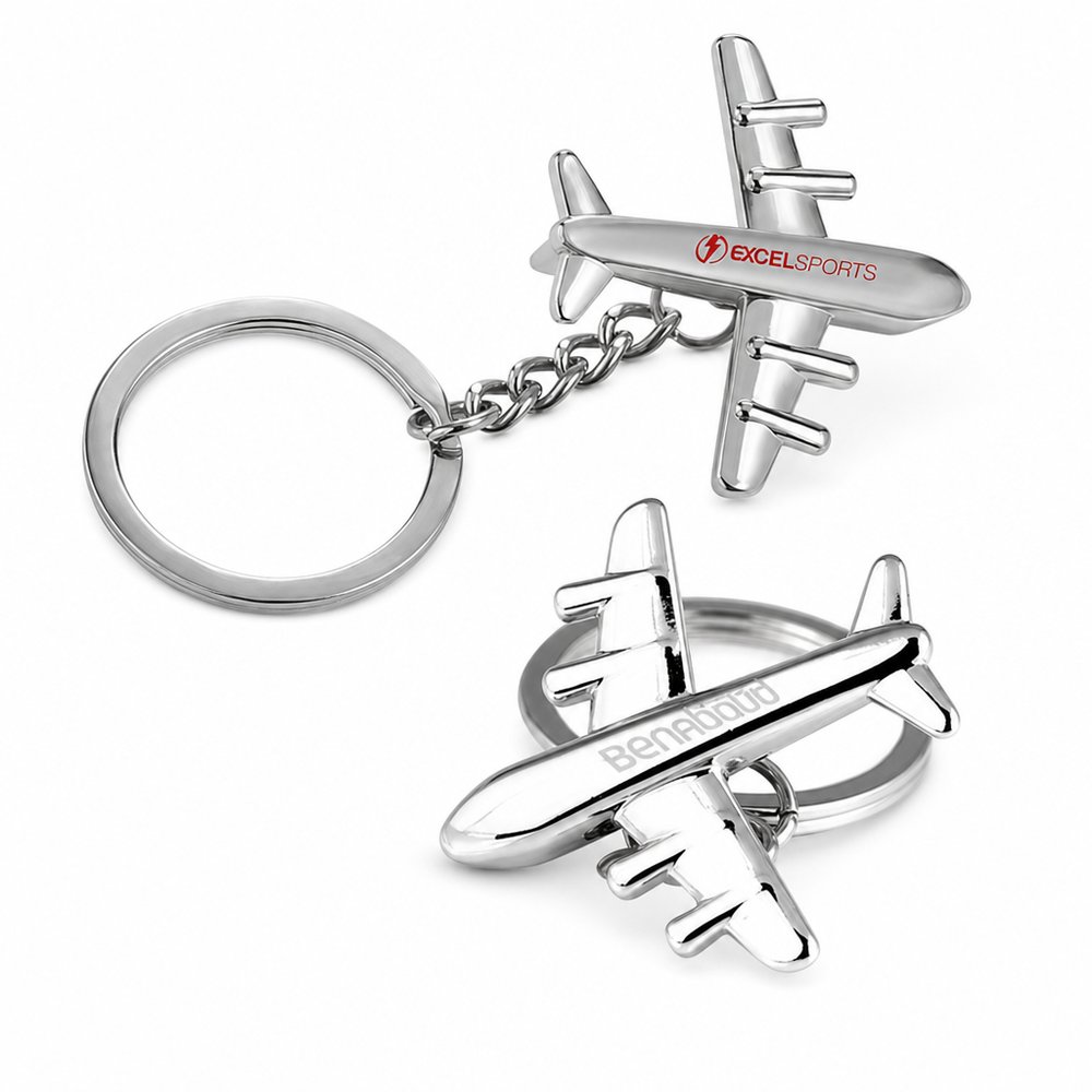 Plane Shaped Metal Keyring — Custom Engraved
