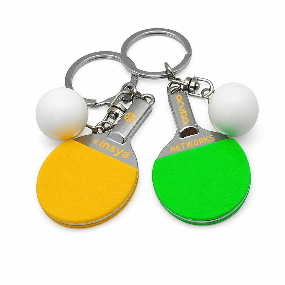 Table Tennis Racket Metal Keyring, Branded