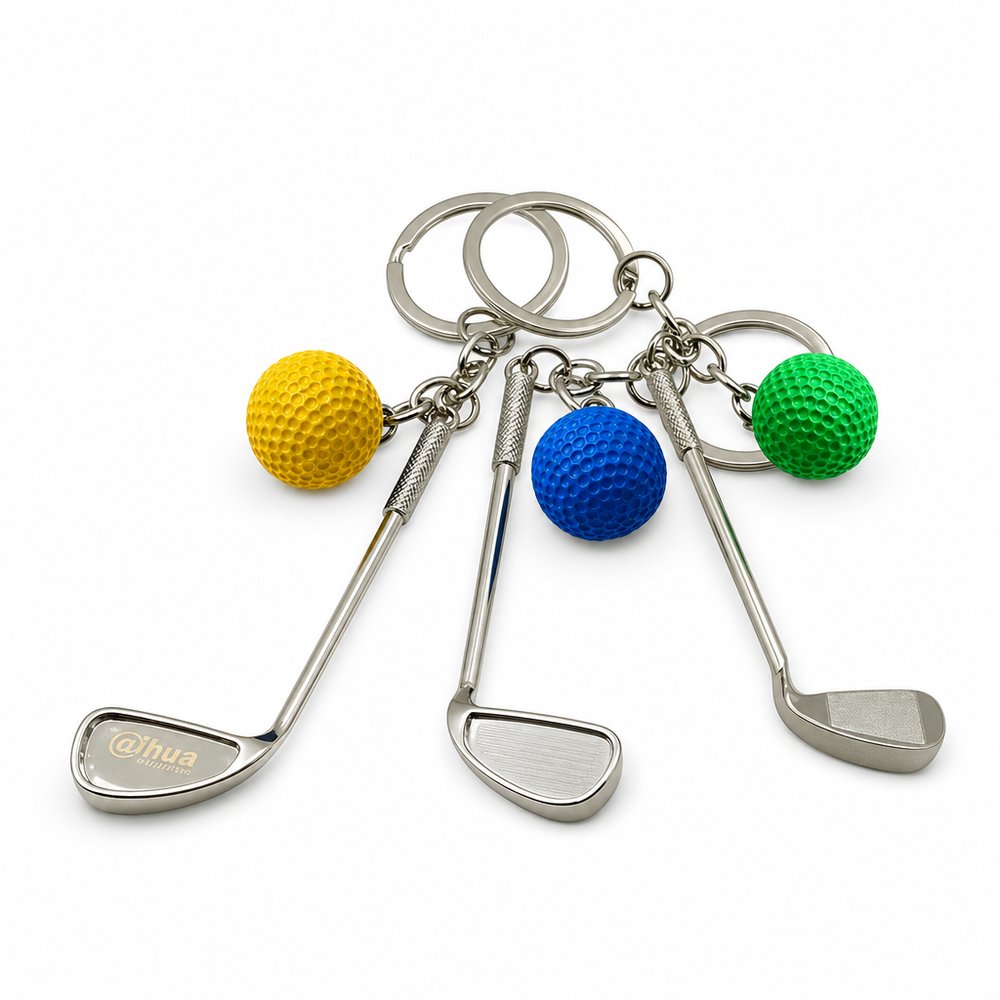 Golf Club Metal Keyring with Ball Charm