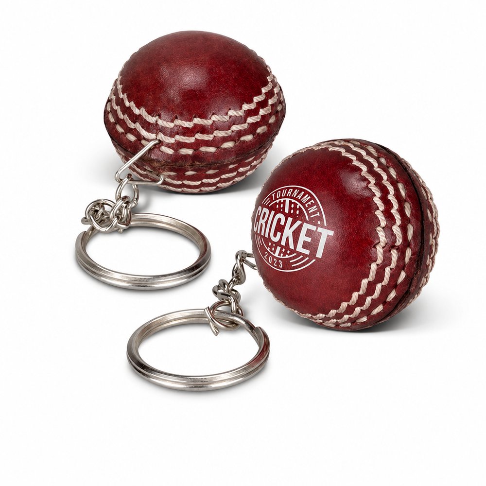Cricket Ball Keyring — Mini Leather Branded Keychain