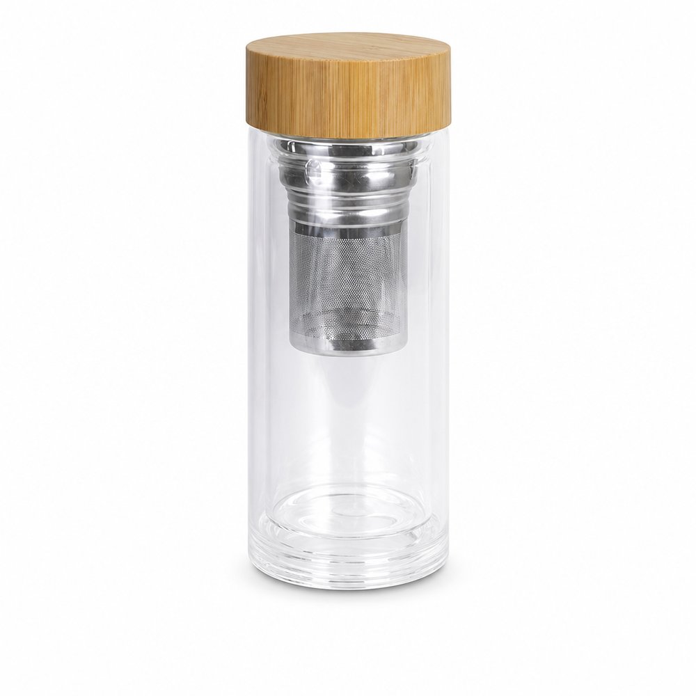 Custom Infuser Glass Bottles 350ml with Bamboo Lid