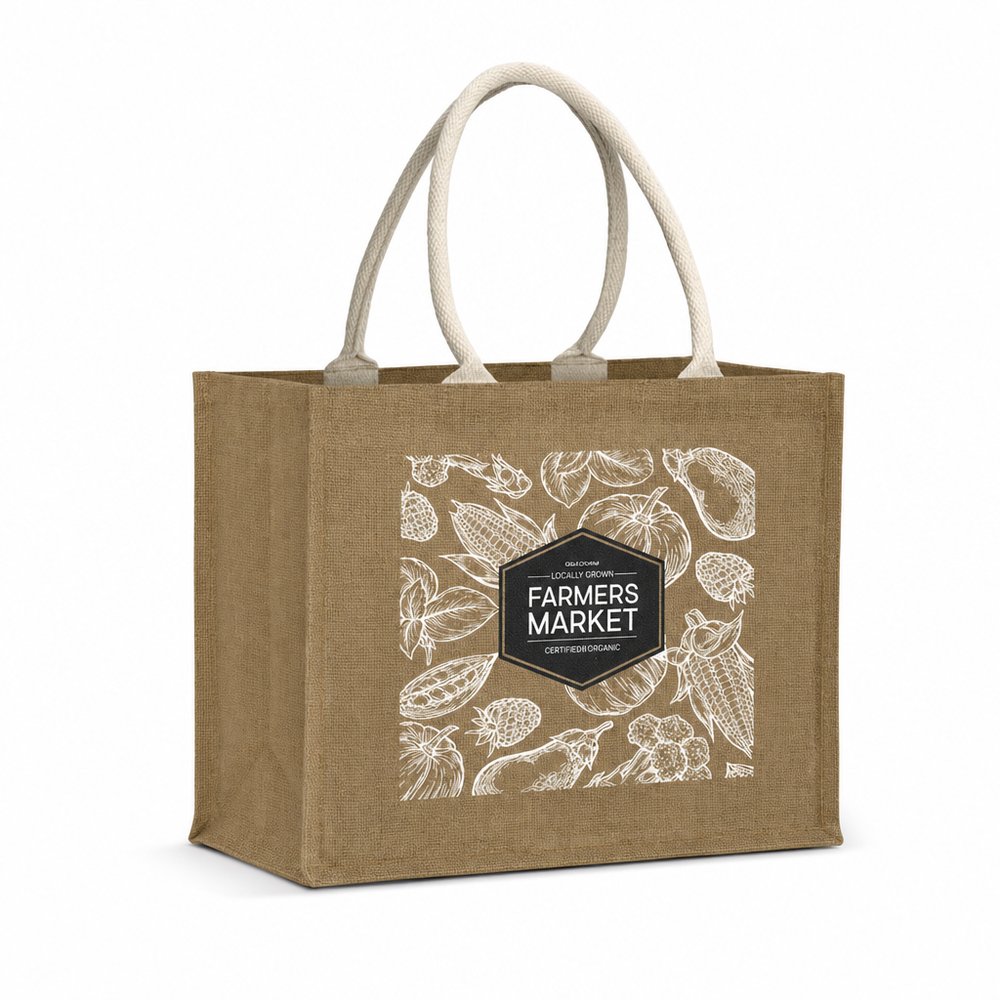 Large Eco Jute Tote Bag with Corn Starch Reinforcement