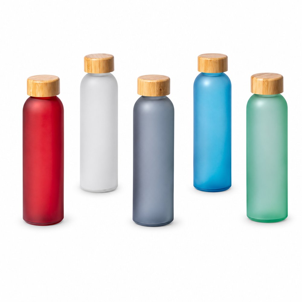 Branded Glass Drink Bottle with Bamboo Lid 500ml