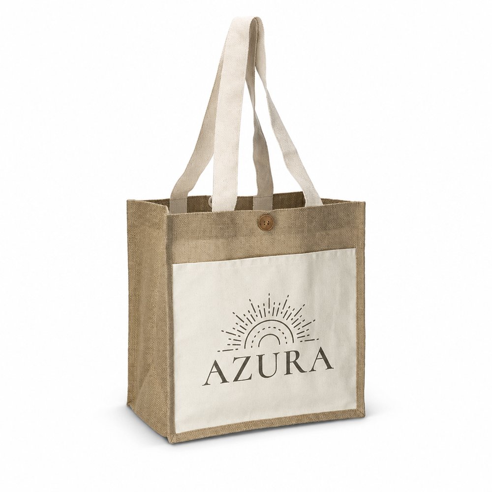 Jute Tote Bag with Wooden Button — 20L Custom Print