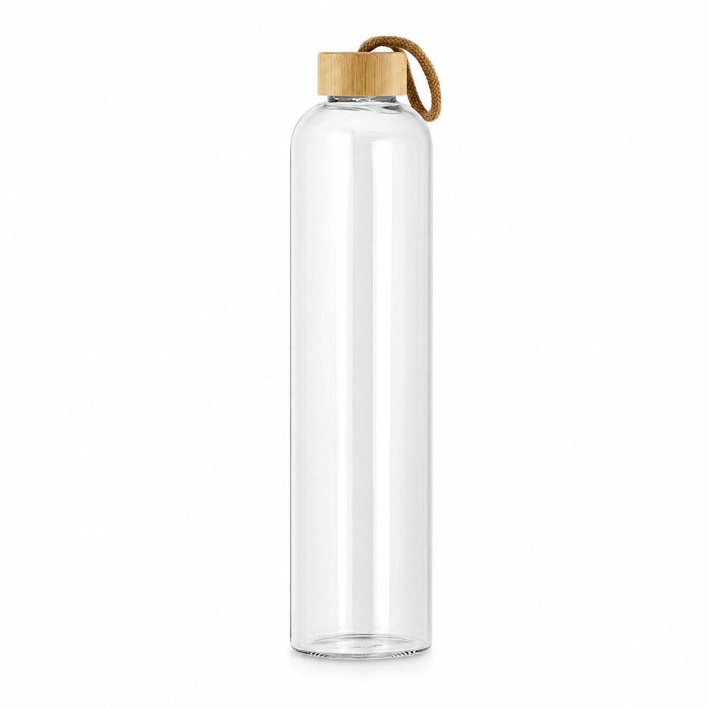 Branded Glass Water Bottle with Bamboo Lid 1L
