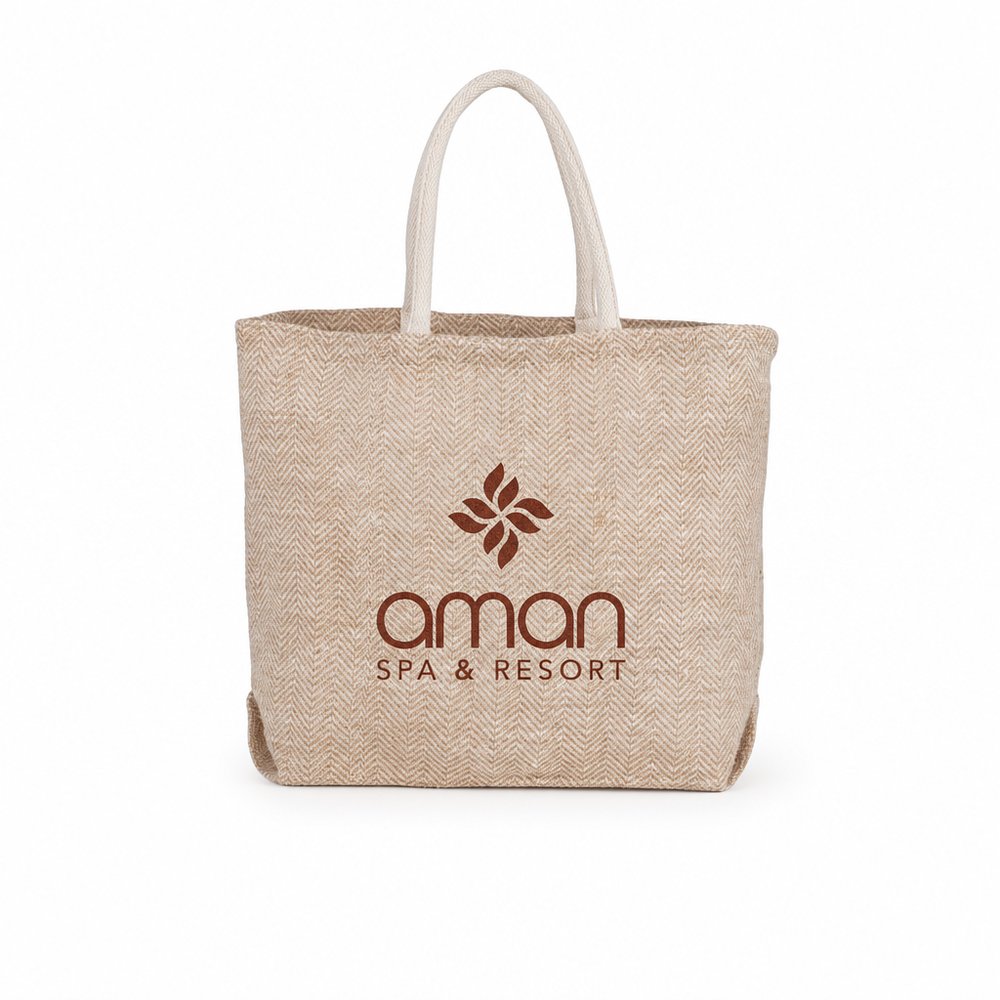 Herringbone Jute Tote Bag — Branded