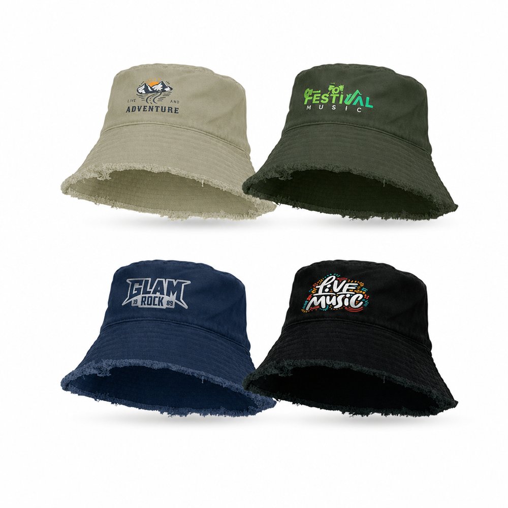 Custom Bucket Hat with Raw Edge Frayed Brim
