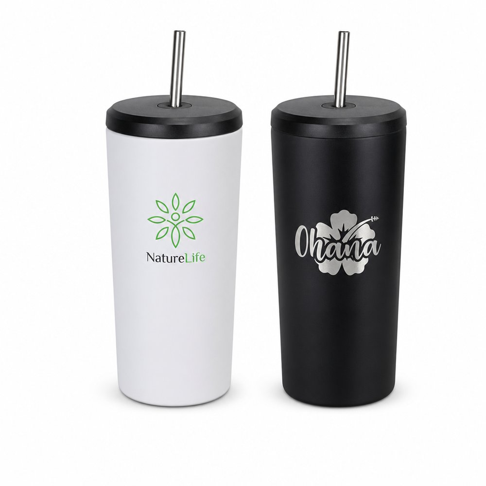 Branded 650ml Vacuum Tumbler with Straw