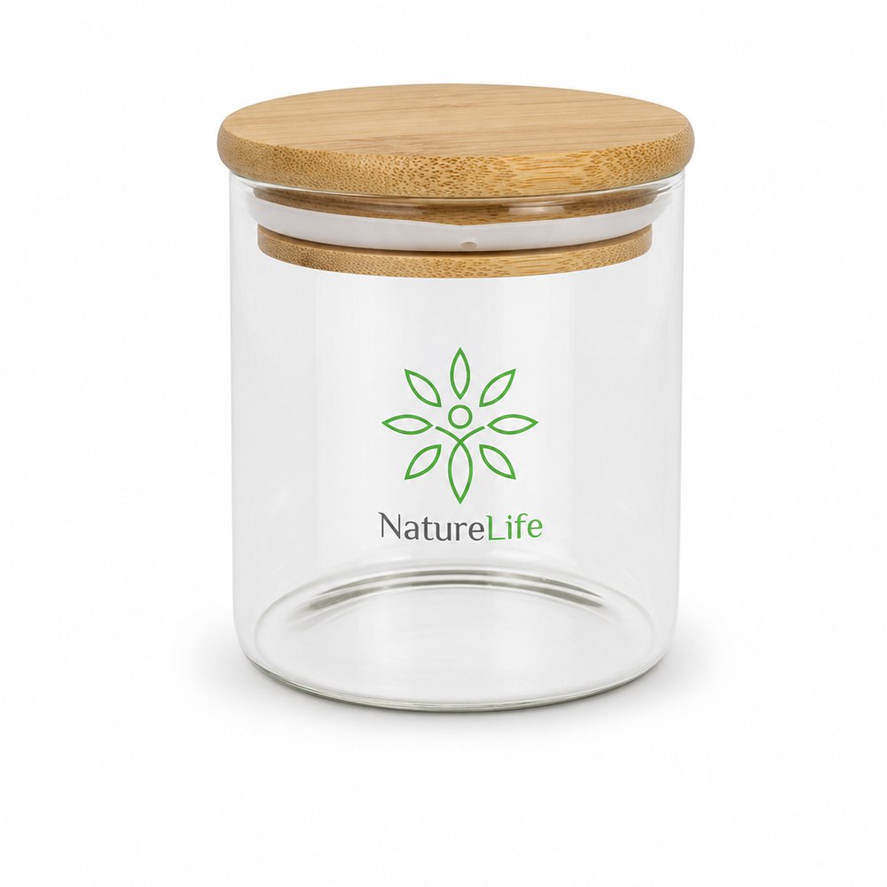 Branded Glass Storage Canister 300ml with Bamboo Lid