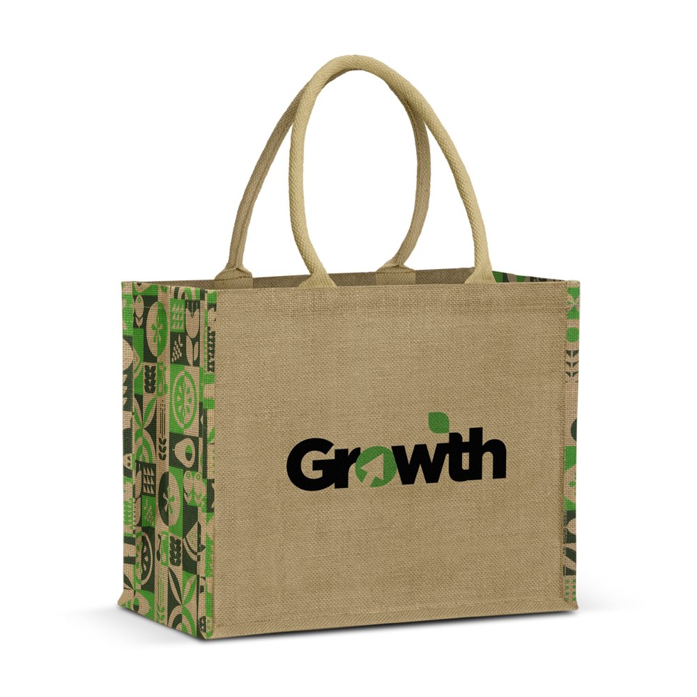 Wide-Gusset Laminated Jute Tote Bag
