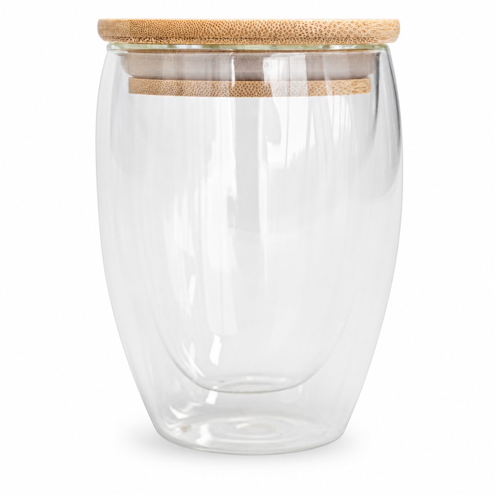 Double Wall Glass Cup with Bamboo Lid 350ml