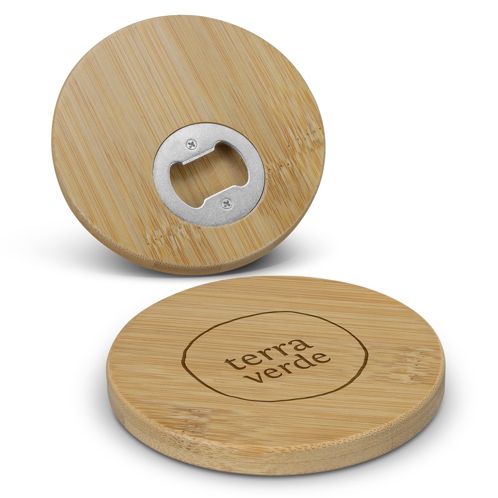 Natural Bamboo Round Coaster with Bottle Opener