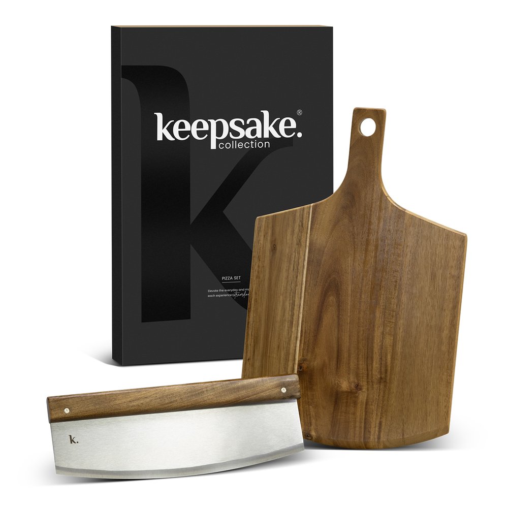 Acacia Wood Pizza Board & Cutter Set