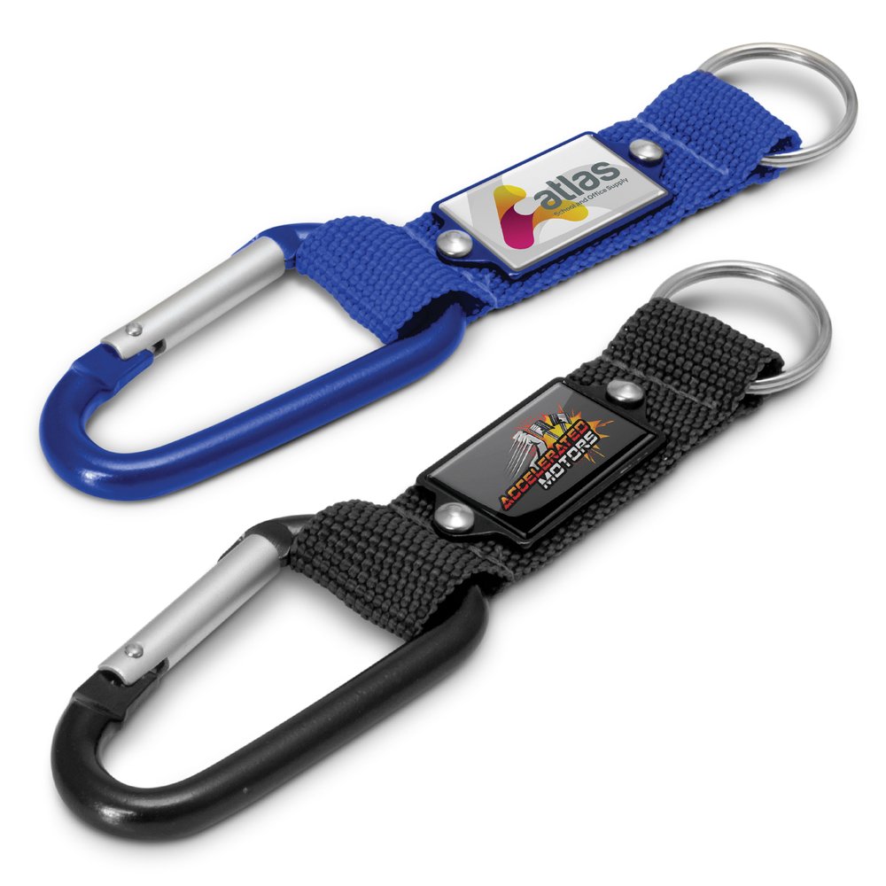 Woven Carabiner Keyring with Branding Plate