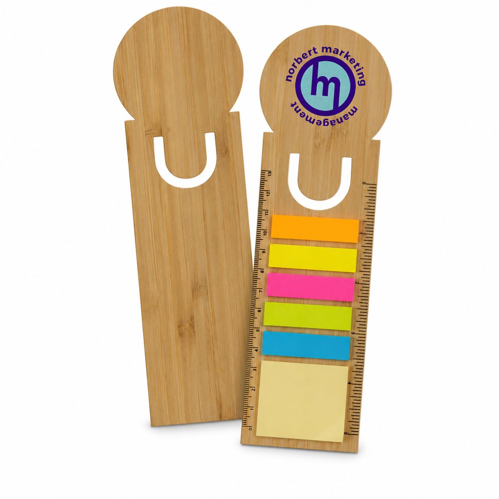 Bamboo Ruler Bookmark with Sticky Notes