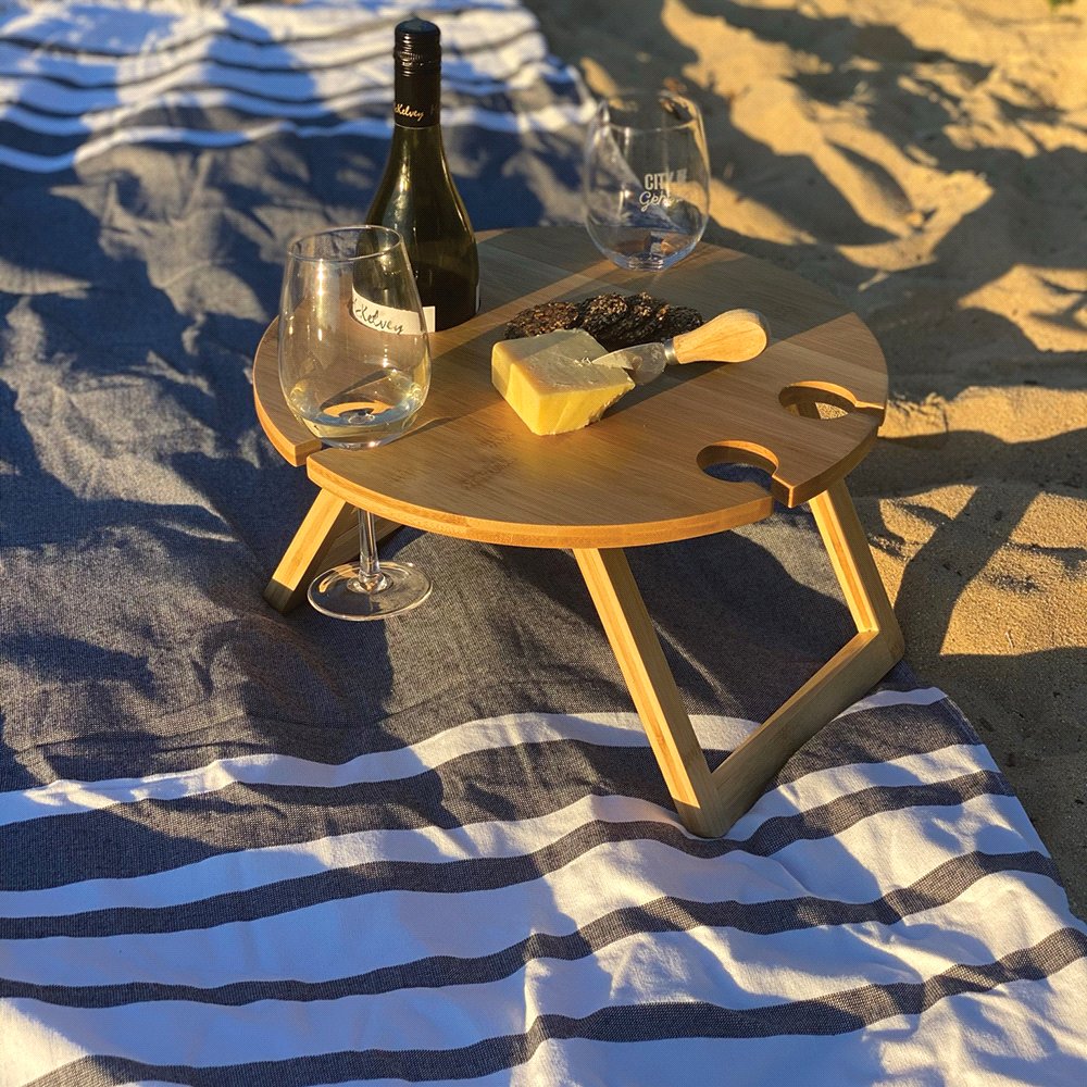 Trekk Bamboo Picnic Table with Wine Holder